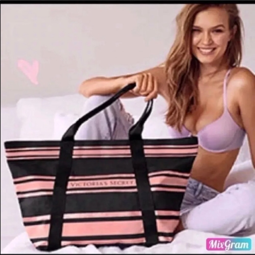 NWT VS Rosegold Stripe Sparkle Tote Bag Retails: $68.00